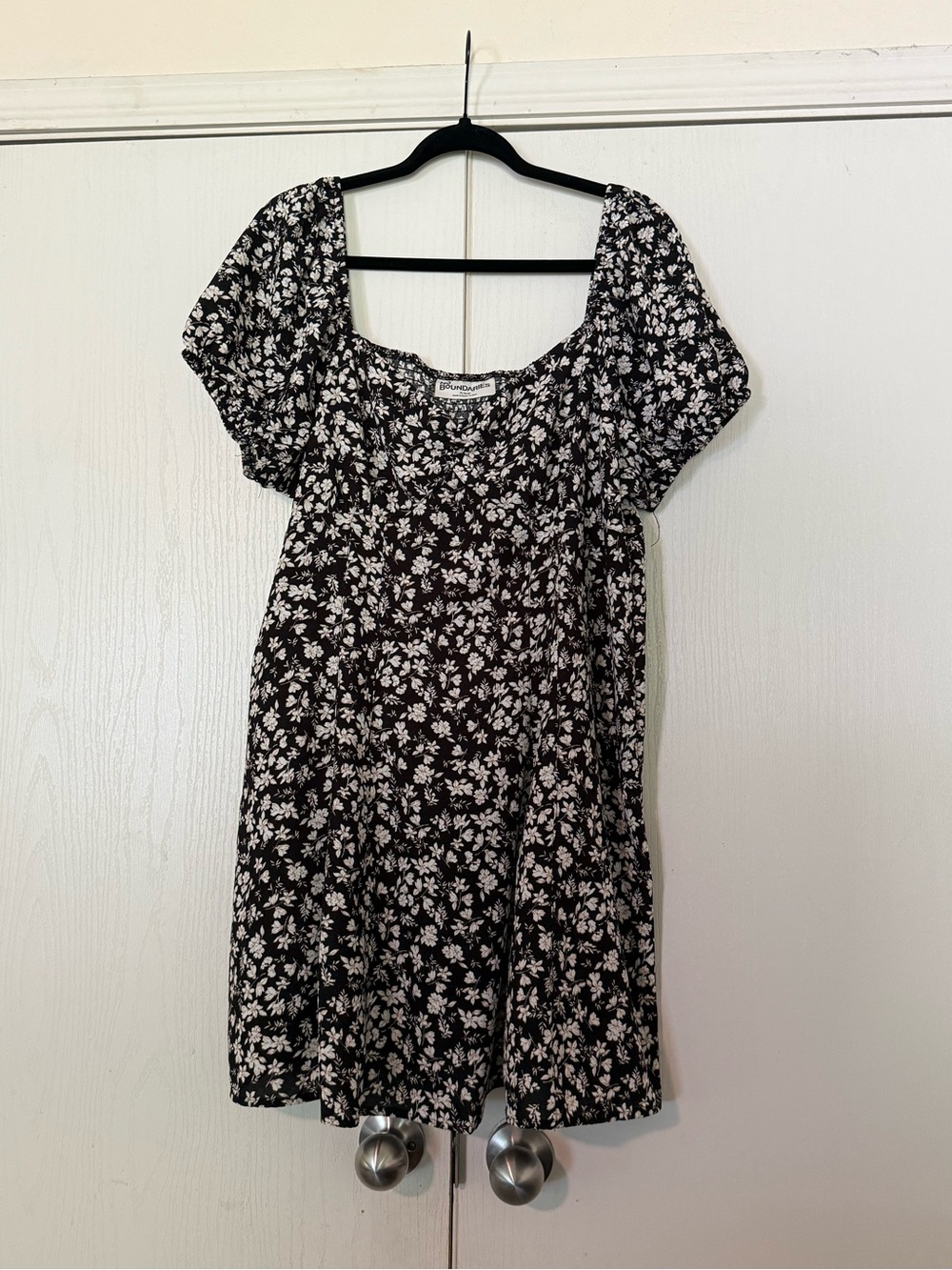 No Boundaries Black and White Floral Square-Neck Mini Dress
